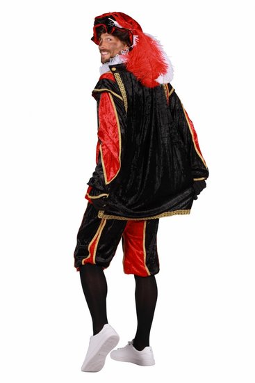 Zwarte piet kostuum fluweel rood zwart