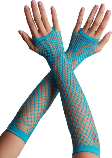 Net handschoenen lang turquoise