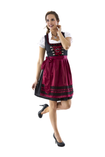 Dirndl Zwart-Wijnrood 3-delig