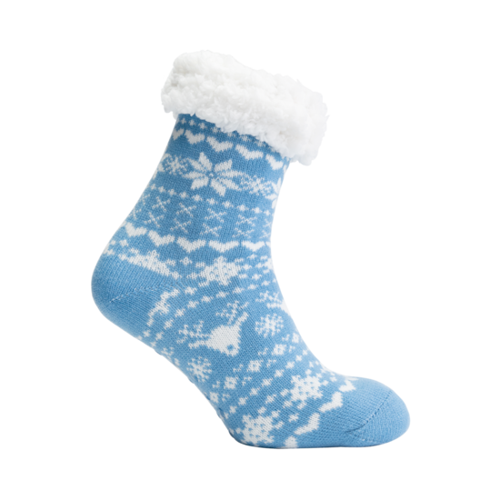 Warme Kerstsokken blauw-wit met anti-slipzool