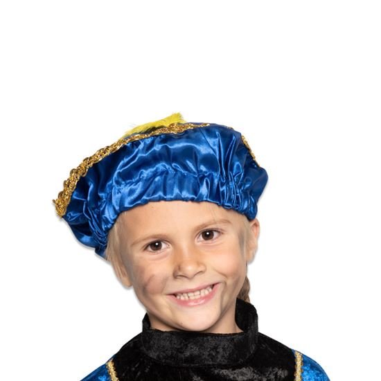 Piet Baret kind satijn met veer blauw