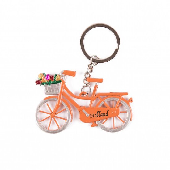 Sleutelhanger Fiets oranje met tulpen Holland