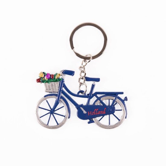 Sleutelhanger Fiets blauw met tulpen Holland