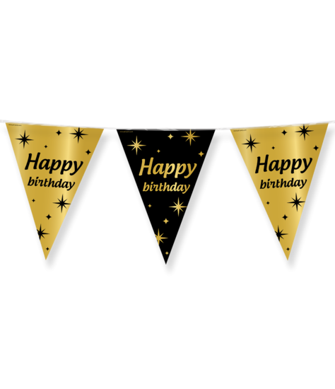 Vlaggenlijn Happy Birthday zwart-goud 10 meter