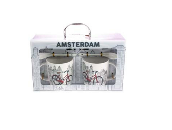 Mokken giftbox Amsterdam fiets. Bestaand uit 2 mokken en lepels.