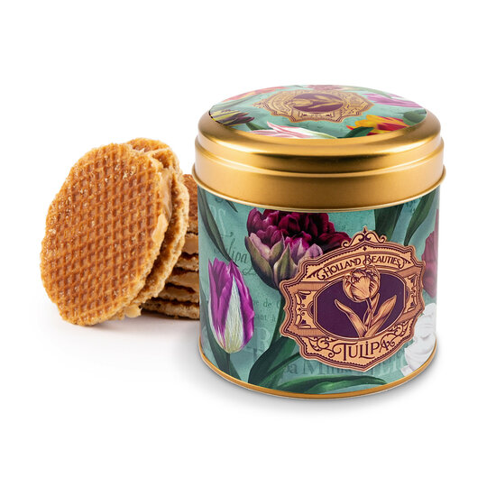 Stroopwafel blik tulpen groen embossed