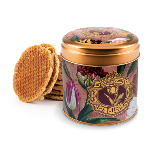 Stroopwafel blik tulpen ros&eacute; embossed