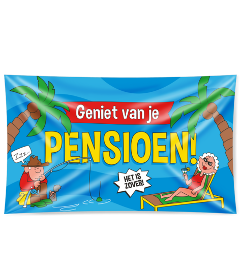 Pensioen gevel vlag cartoon 150 x 90 cm