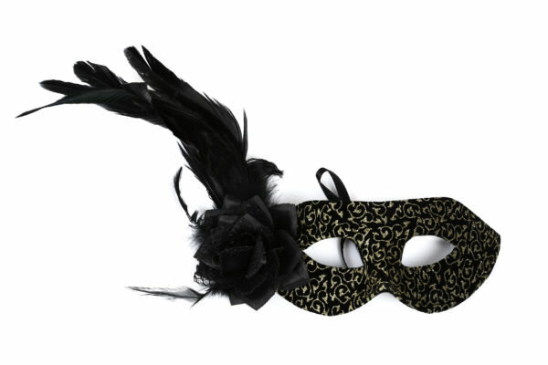 Venetiaanse masker goud-zwart met veren