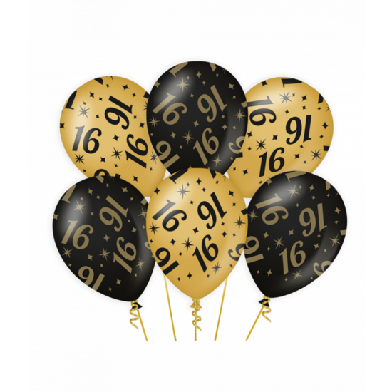 Ballonnen Classy 16 jaar zwart-goud