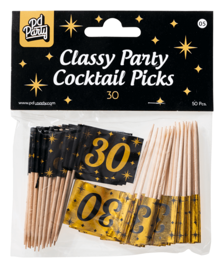 Cocktailprikkers Classy 30 jaar zwart-goud