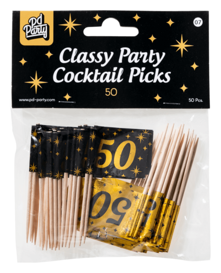 Cocktailprikkers Classy 50 jaar zwart-goud