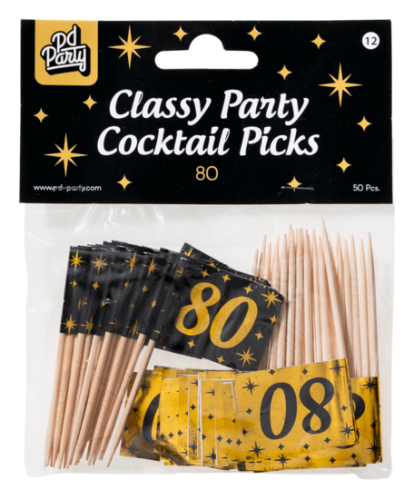 Cocktailprikkers Classy 80 jaar zwart-goud