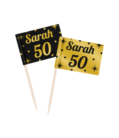 Cocktailprikkers Sarah 50 zwart-goud