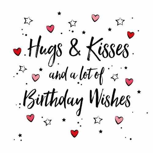 Wenskaart Hugs &amp; Kisses and birtday wishes