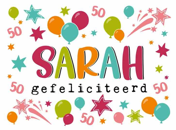 Wenskaart Sarah gefeliciteerd 50