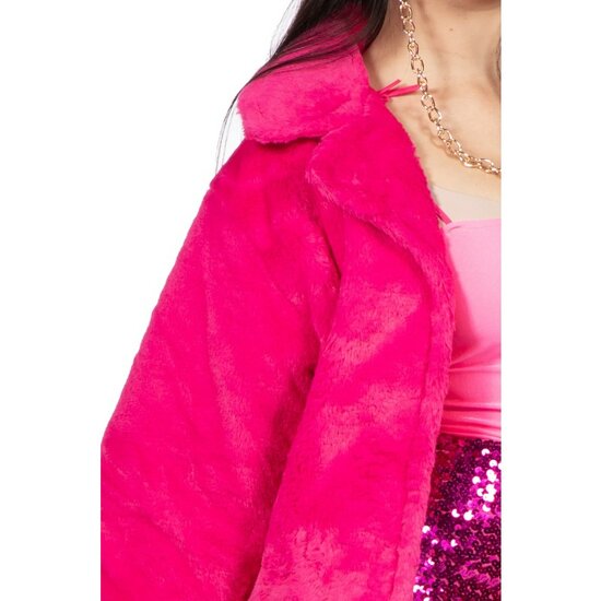 Stressvol Wolk Roei uit Bont jasje kort dames roze | Feestartikelenshop.com