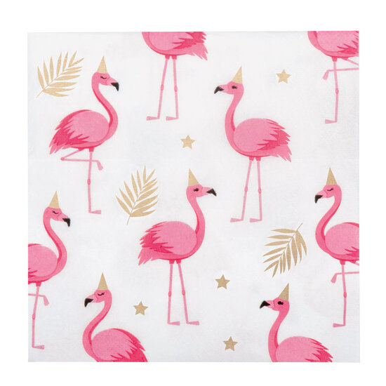 Servetten hawaii Flamingo goud-wit