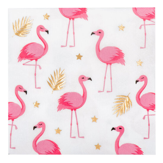 Servetten hawaii Flamingo goud-wit