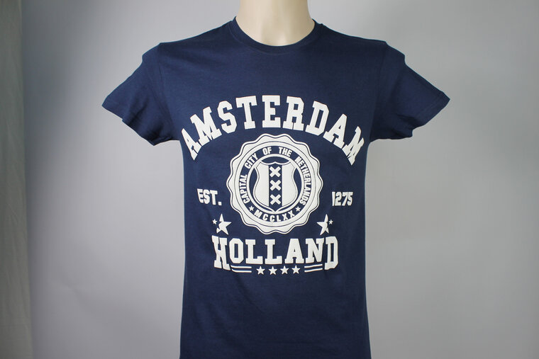 T-shirt blauw Holland Captial city Amsterdam heren