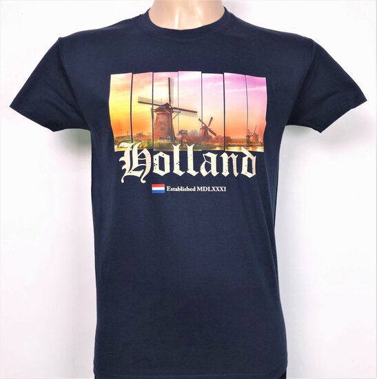 T-shirt blauw foto Holland molen heren