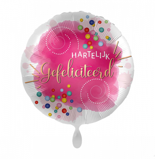 Folieballon Hartelijk gefeliciteerd Confetti Fuchsia 43 cm