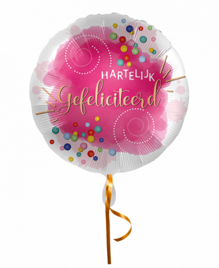 Folieballon Hartelijk gefeliciteerd Confetti Fuchsia 43 cm