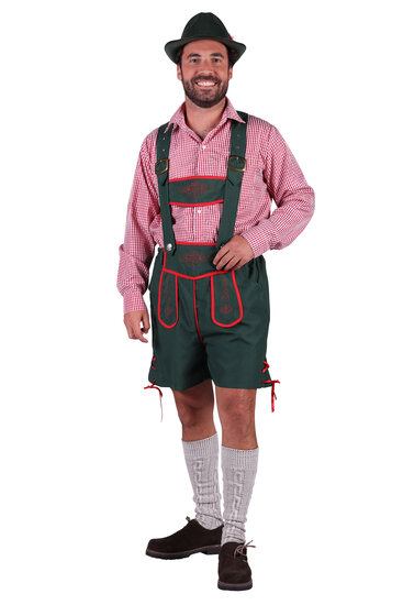 Oktoberfest Klaus lederhosen groen en overhemd rood-wit