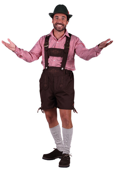 Oktoberfest Klaus lederhosen en overhemd rood-wit