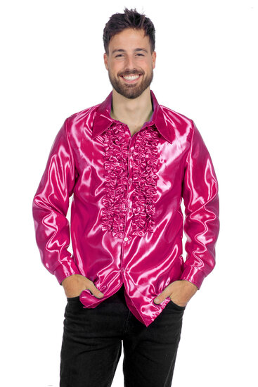 Ruches blouse roze satijn