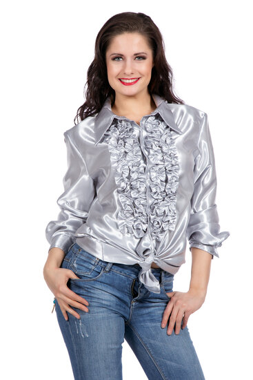 Ruches blouse zilver satijn