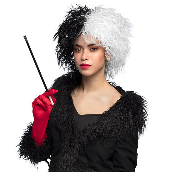 Pruik Cruella zwart-wit