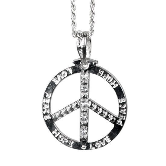 Peace ketting metaal zilverkleur