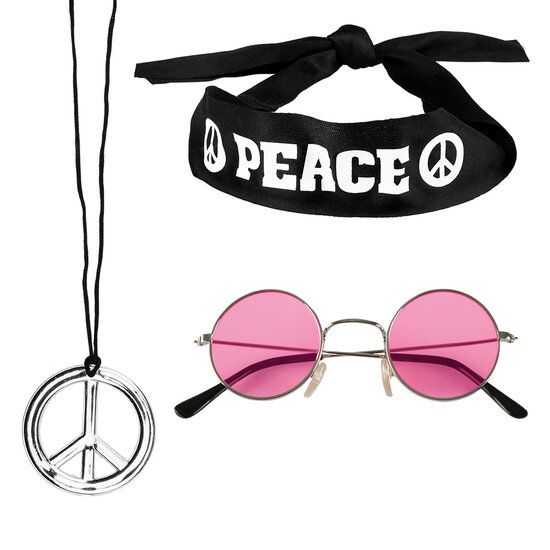 Hippie set hoofdband, ketting en bril