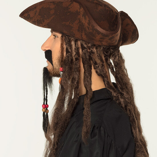 Piraat set snor en lange sik met kralen zelfklevend