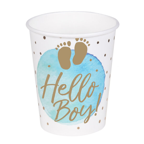 Papieren bekertjes blauw hello Boy 10 stuks