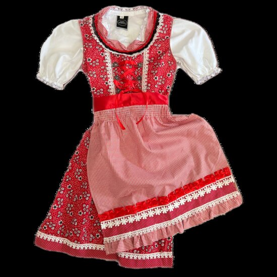 Dirndl jurkje rood-wit bloementjes kinderen