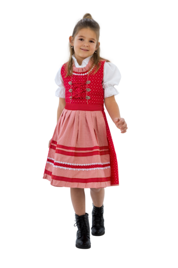 Dirndl jurkje rood-wit bloementjes kinderen