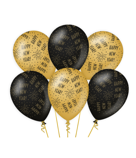 Ballonnen Classy Happy New Year zwart-goud
