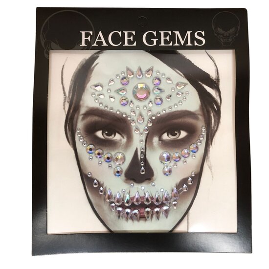 Face en body opplak steentjes Halloween zilver