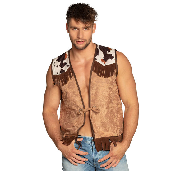 Cowboy vest met koeienprint volwassenen