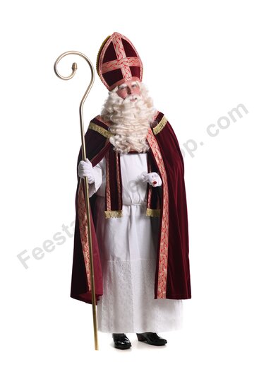 Sinterklaas kostuum polyester fluweel bordeaux rood