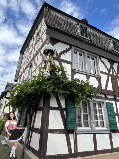 Dirndl jurk Lise rood-wit geblokt