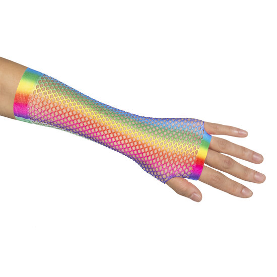 Net handschoenen lang regenboog