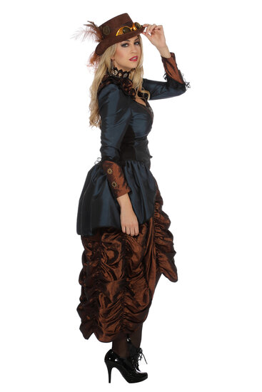 Steampunk Jurk luxe blauw-bruin dames