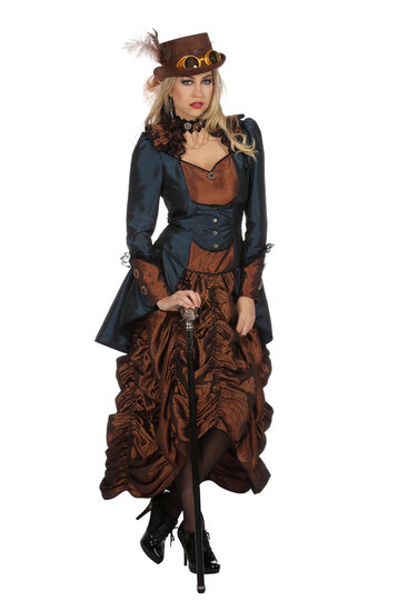 Steampunk Jurk luxe blauw-bruin dames