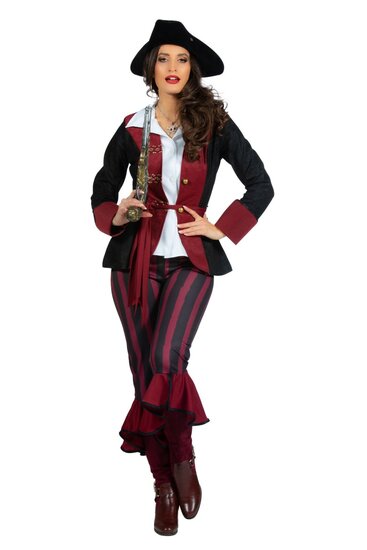Piraten kostuum burgundy-zwart dames