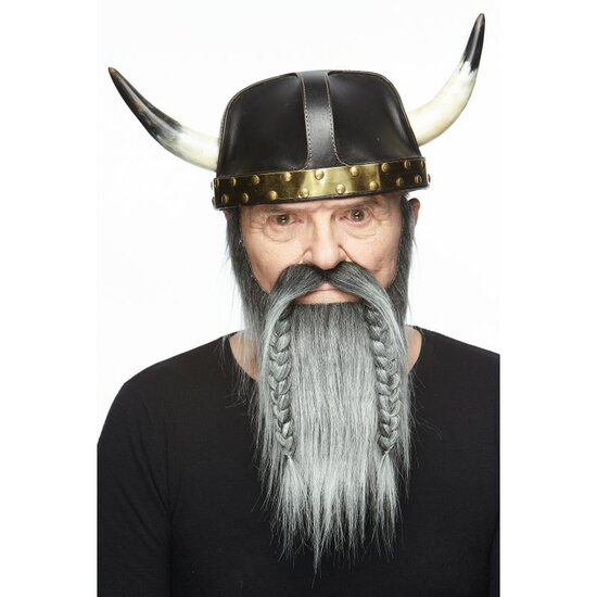Baard met snor en vlechten Viking grijs zelfklevend