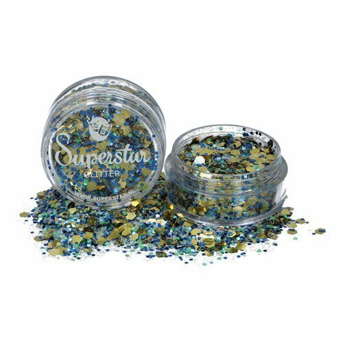 Superstar potje glitter chunky goud-blauw Royal