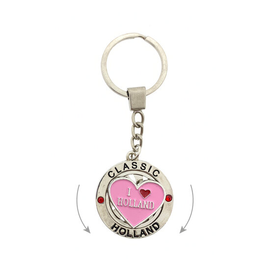 Sleutelhanger mono spinning i love Holland hart roze